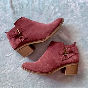 Burgundy, Strappy Buckle, Leather Ankle Boots